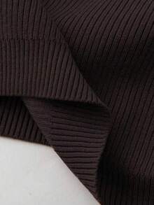 SHEIN LUNE بدلة كاجوال من بلوزة كارديجان بياقة من الفرو وبناطيل طويلة محبوكة، لون واحد، مقاسات كبيرة للسيدات، للموسم الانتقالي بين الخريف والشتاء - قهوة بني - مشاهدة 5