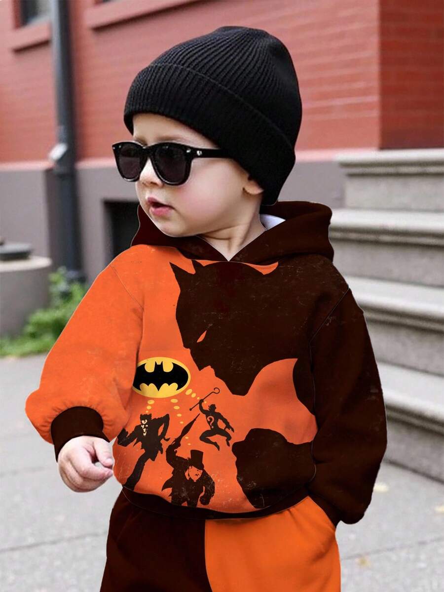 BATMAN X SHEIN Áo nỉ chui đầu họa tiết hoạt hình đơn giản rộng rãi thoải mái cho bé trai, thích hợp mặc vào mùa thu đông, trở lại trường học - Nhiều màu - Xem 1