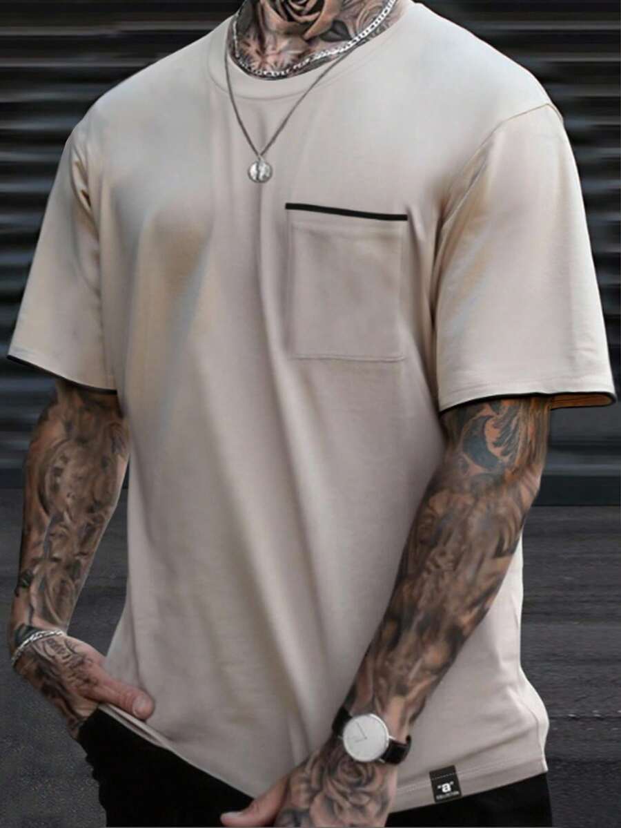 Manfinity LEGND Men T-Shirts Fit Crew Neck Short Sleeve Casual Summer Polyester Tee - Khaki - View 1