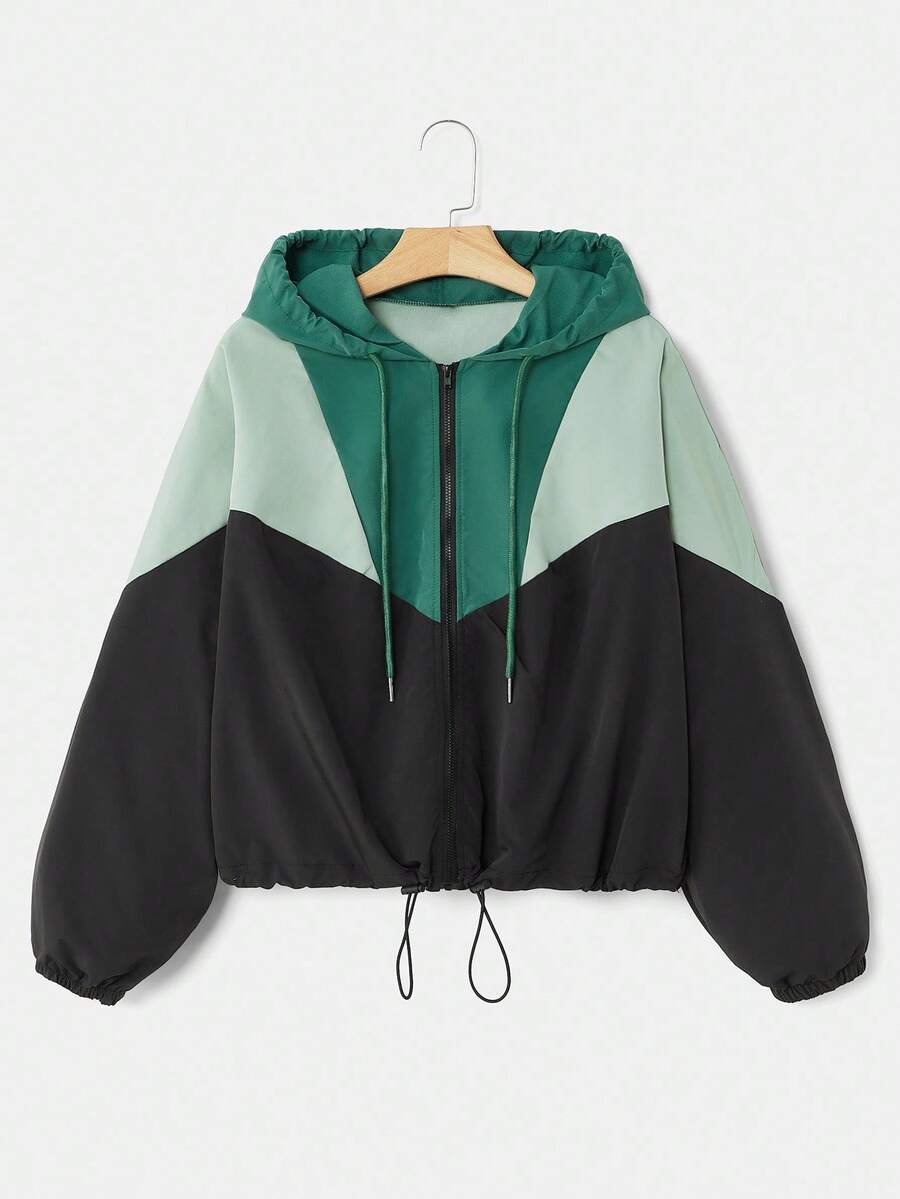 SHEIN EZwear Áo khoác tay dài dáng rộng nhẹ thời trang thường ngày cỡ lớn có khóa kéo - Màu xanh Bạc hà - Xem 1