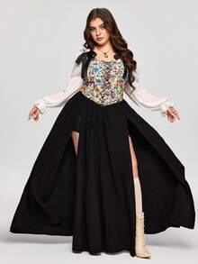 ROMWE EDITION Váy ôm sát phong cách cung điện cổ điển cỡ lớn - màu đen - Xem 3