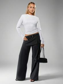 MISSGUIDED 女式落肩长袖褶饰腰部收褶上衣 - 淺灰色 - 查看 3