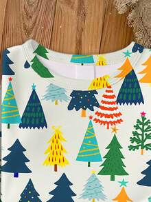 2pcs Christmas Pajamas For Toddler Boys, Crew Neck Long Sleeve Top And Pants Set, Colorful Christmas Tree Print, Soft Knit Fabric, Tight Fit - Multicolor - View 5