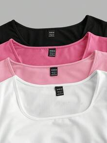 SHEIN EZwear 4pcs/Set Casual Minimalist Solid Color Comfortable Crew Neck Short Sleeve T-Shirts For Women, Suitable For Spring/Summer - Multicolor - View 12