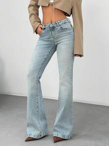 EURMUSE Light Washed Pocket Detailed Flared Jean - Light Wash - View 3