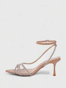 CUCCOO SZL Apricot Rhinestone Transparent PVC Peep Toe Ankle Strap Sexy High Heel Sandals, Suitable For Dates, Gatherings, Parties For Christmas Spring Shoes Prom Heels Summer Shoes - Apricot - View 4