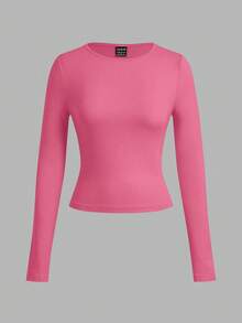 SHEIN EZwear 女士休闲圆领修身长袖T恤3件套，深粉色、浅粉色、白色，适合秋冬季