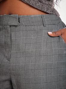 SHEIN SXY Plus Size Women's Elegant Sexy Plaid High-Waisted Side Slit Suit Pants, Suitable For Office Commute, Business, Party, Minimalist, Birthday, Formal Events, Autumn/Winter