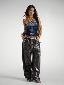 StreetHx Women's Punk Cross Print Tube Top - Navy Blue - View 6