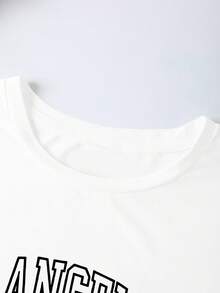 Flirla Los Angeles California Inspired Women Loose Fit Round Neck Casual Letter Graphic Print Plus Size T-Shirt - White - View 4