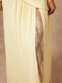 Lumalex Robe moulante avec encolure ras-du-cou et dos nu avec un corsage en maille fluide pour femmes