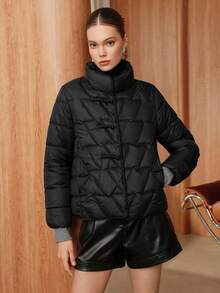 SHEIN Unity 女式高领长袖方形棉服外套 - 黑色 - 查看 5