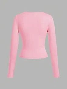 SHEIN EZwear 女士休闲圆领修身长袖T恤3件套，深粉色、浅粉色、白色，适合秋冬季