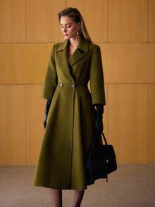 MOTF PREMIUM ABRIGO CRUZADO CON CUELLO DE SOLAPA DE LANA - Verde militar - Ver 6