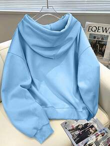 SHEIN BROOKIYN Letter Embroidered Casual Dropped Shoulder Sweatshirt, A Gift For Friends - A487 - Blue - View 2