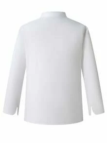 Manfinity Homme 男式纯色长袖纽扣设计立领厨师衬衫 - 白色 - 查看 2