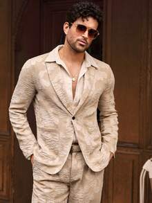 HIMLAND Bộ quần áo vest nam đơn giản, túi cài nút, phong cách Old Money - màu nâu - Xem 3