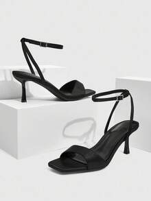 CUCCOO SZL Giày cao gót mũi vuông da rắn màu đen quai cài khóa cho nữ, gợi cảm và thanh lịch cho tiệc tùng và các dịp đặc biệt - màu đen - Xem 5