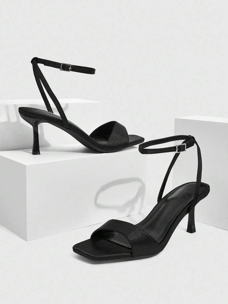 CUCCOO SZL Women's Square Toe Stiletto Heel Black Snake Skin Buckle Strap Sandals, Sexy & Elegant For Party And Occasion For Christmas Spring Shoes Prom Heels