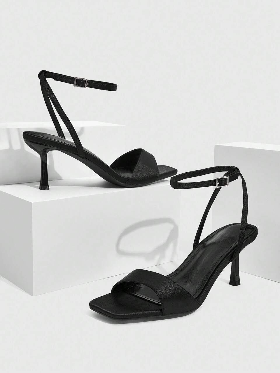 CUCCOO SZL Women's Square Toe Stiletto Heel Black Snake Skin Buckle Strap Sandals, Sexy & Elegant For Party And Occasion For Christmas Spring Shoes Prom Heels Summer Shoes