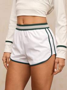 Activina Pantalones cortos casuales de mujer con cintura elástica y estampado de rayas