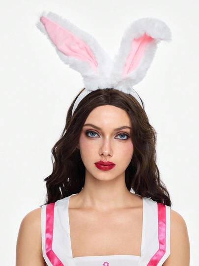 Kawaii 1pc White Plush Rabbit Ear Headband