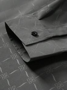 Manfinity Mode 男士鈕扣式長袖修身商務正式襯衫，深灰色，秋季，商務休閒，辦公室圖案時尚禮物送給丈夫，秋季，儀式 - 深灰色 - 查看 6