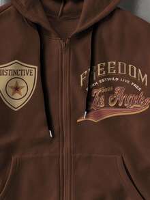 PAVTROS Manfinity Streetrush Men's Casual Retro Coffee Color Zip-Up Hoodie, Fall