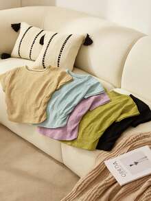 BizChic 女士纯绿色圆领休闲短袖T恤，基础款上衣，适合户外、办公室、商务休闲、优雅场合、教师着装。 - 綠色 - 查看 3