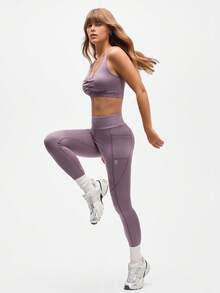 SHEIN Sports 全新户外休闲女士运动文胸，适合跑步、健身、瑜伽 - 紫色 - 查看 3