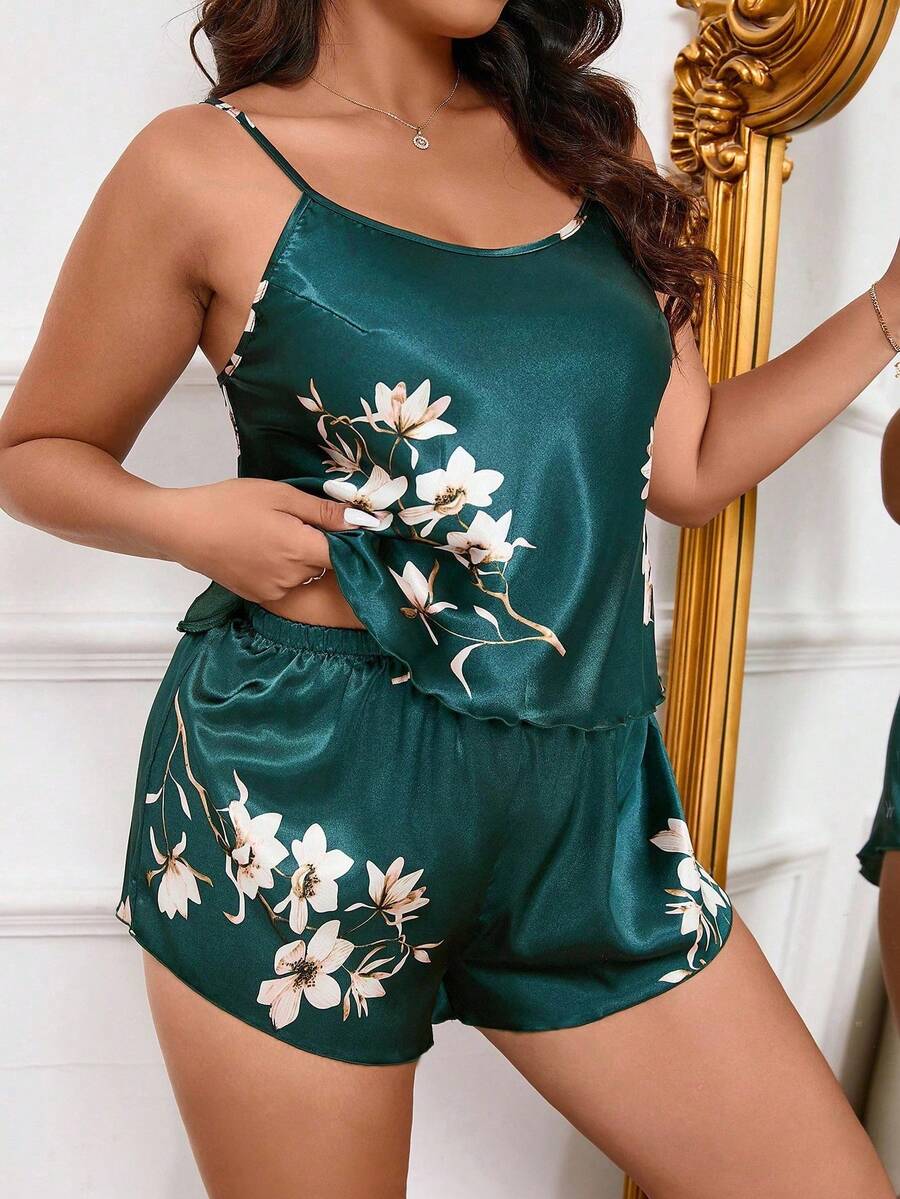 LuxeNights 大码花卉印花睡衣套装