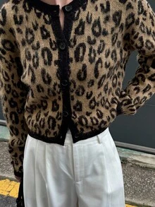 DAZY Cárdigan casual de manga larga con estampado de leopardo, de un solo botonadura, suelto, para otoño