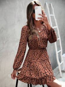 SHEIN Clasi Women's Ditsy Floral V-Neck Long Sleeve Elegant Midi Dress Fall Cloth For Women