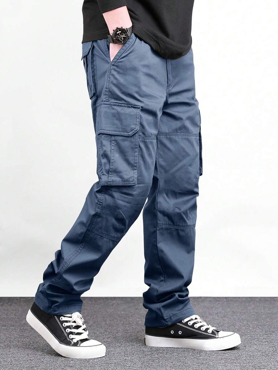 Manfinity Homme Men's Solid Color Front Tie Pocket Casual Pants, Everyday Wear, Fall - Dusty Blue - View 1