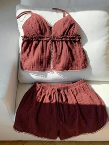 Comfortcana مجموعة كاجوال من قطعتين باللون البرغندي للنساء - عنابي اللون - مشاهدة 5