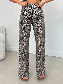 EURMUSE 100% Cotton MID RISE WIDEEG CUT LEOPARD JEAN - Multicolor - View 3