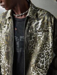 NEON BLANC Men's Fashionable Leopard Print Detroit Long Sleeve Jacket, For Fall Winter - Brown - View 5