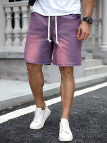 Manfinity Homme Plus Size Men's Summer Casual Washed Denim Shorts - Purple - View 3