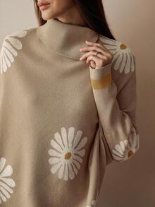 Florisole Women's Floral Print Long Sleeve Bohemian Pullover Sweater - Apricot - View 6