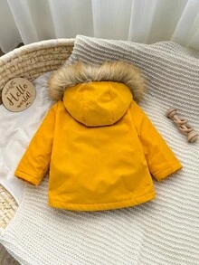 SHEIN Newborn Baby Girl Cute Cartoon Pattern Hooded Jacket, Versatile For Autumn/Winter Fall - Yellow - View 2