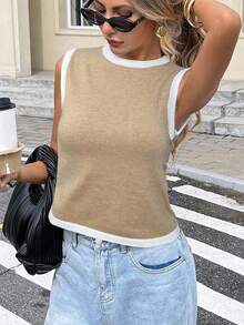 Serisse 女士休闲针织无袖上衣（后系带）秋季 - 杏色 - 查看 7