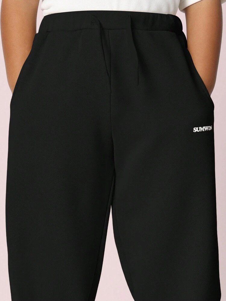 Wide Leg Fleece Sweatpants With Logo Details
