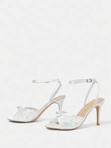 CUCCOO HITCHD White Pointed Toe Stiletto Heel Lace Mesh Pearl Elegant Wedding Party Women's High Heel Sandals For Christmas - White - View 9