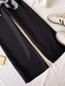 Loose Fit Casual Pants, Jazz Dance Street Style, One-Piece Lace-Up Plaid Design, Flattering Silhouette Fall Winter - Black - View 4