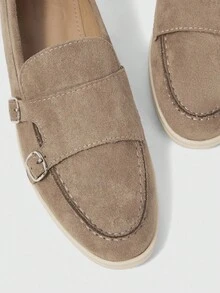 Sleekvia Giày bệt da lộn họa tiết khóa màu đơn sắc đi làm thường ngày dành cho nữ - màu nâu - Xem 7