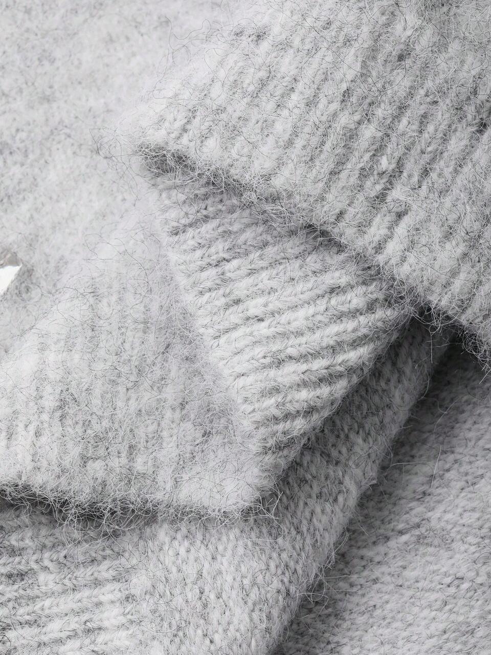 Women's Loose Rhinestone Decor Round Neck Long Sleeve Casual Street Style Knit Sweater, Autumn/Winter