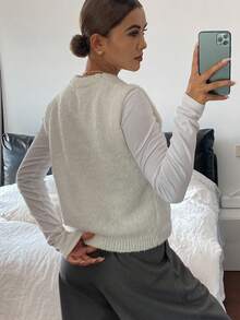 Livesso Women's Sleeveless Knitted Sweater Vest - White - View 2