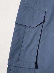 Manfinity Homme Men's Solid Color Front Tie Pocket Casual Pants, Everyday Wear, Fall - Dusty Blue - View 8