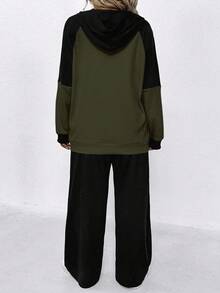 2pcs/Set Casual Comfortable Contrast Color Hoodie Outfit For Women - Multicolor - View 2