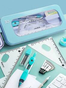 1 套极具吸引力的圆规尺子套装三角尺测试尺多功能尺子金属配件套装。